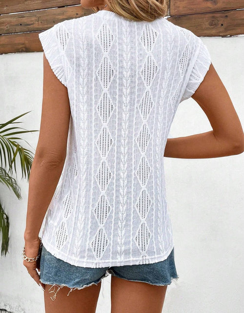 Load image into Gallery viewer, Eyelet Round Neck Cap Sleeve Top
