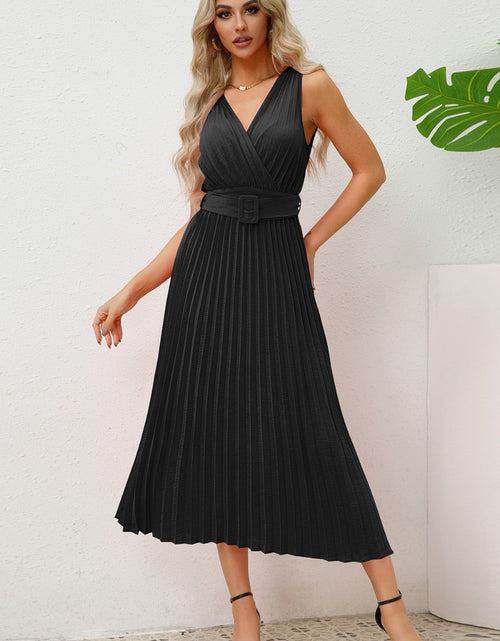 Load image into Gallery viewer, Surplice Sleeveless Midi Pleated Dress
