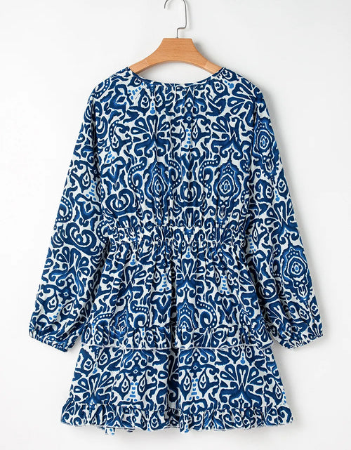 Load image into Gallery viewer, Printed Tie Neck Long Sleeve Dress
