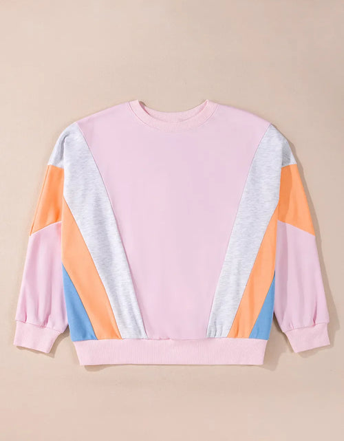 Load image into Gallery viewer, Color Block Round Neck Long Sleeve Sweatshirt
