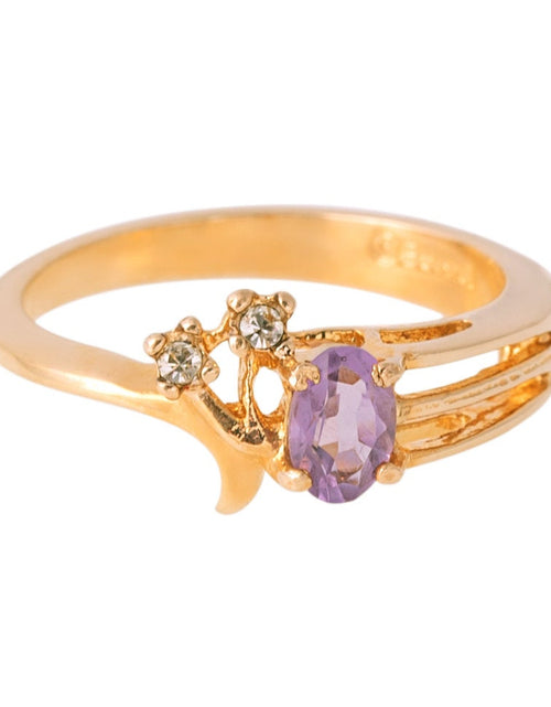 Load image into Gallery viewer, Vintage Ring Genuine Amethyst and Clear Swarovski Crystals 18kt Gold Plated R690 by PVD Vintage Jewelry

