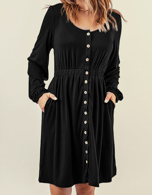 Load image into Gallery viewer, Julianna Button Up High Waist Long Sleeve Dress by Poppy Lee Lane
