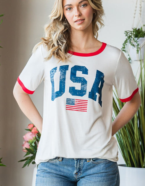 Load image into Gallery viewer, Heimish Full Size USA Contrast Trim Short Sleeve T-Shirt
