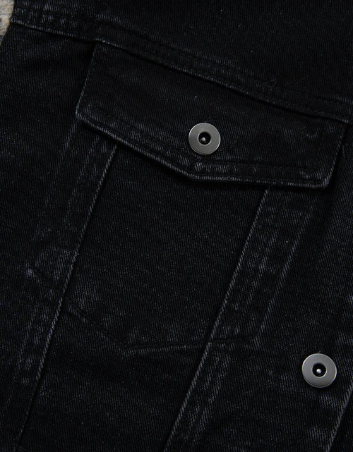 Load image into Gallery viewer, Drawstring Raw Hem Button Up Hooded Denim Jacket
