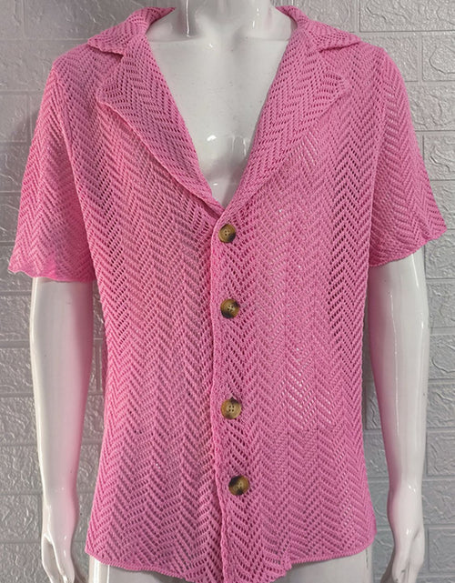 Load image into Gallery viewer, Men's Plus Size Herringbone Eyelet Button Down Knit Shirt
