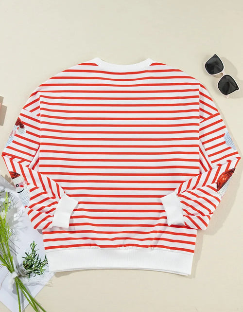 Load image into Gallery viewer, Sequin Santa Striped Round Neck Long Sleeve Sweatshirt
