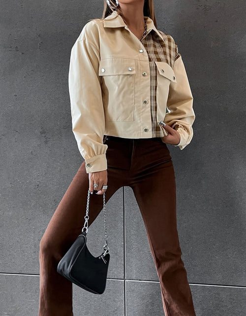 Load image into Gallery viewer, Snap Down Color Block Plaid Jacket
