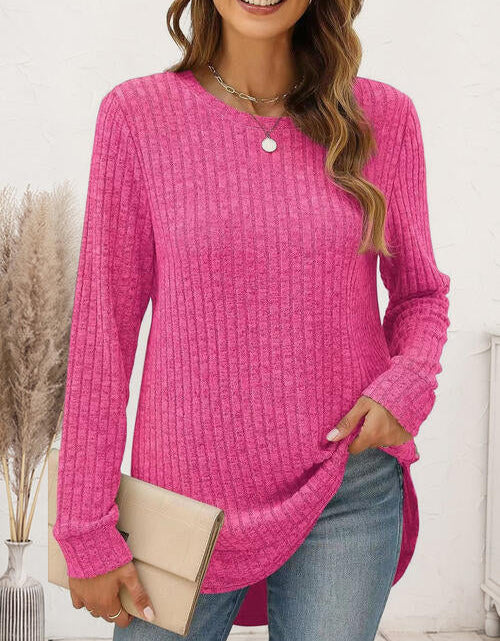 Load image into Gallery viewer, Ribbed Round Neck Long Sleeve T-Shirt
