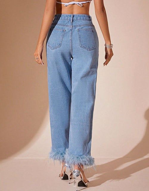 Load image into Gallery viewer, Plush Hem High Rise Straight Jeans
