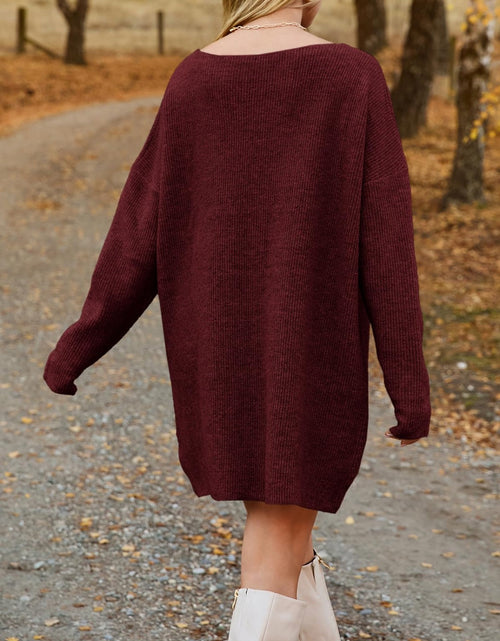 Load image into Gallery viewer, V-Neck Dropped Shoulder Sweater Dress
