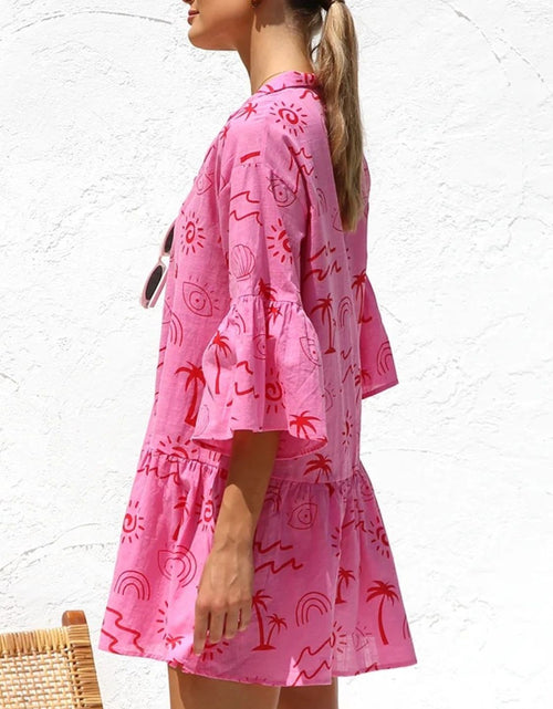 Load image into Gallery viewer, Button Detail Ruffled Hem Printed Mini Dress
