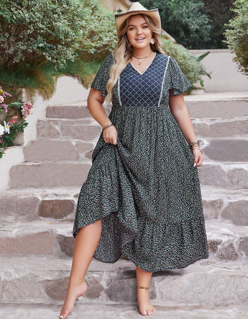 Load image into Gallery viewer, Plus Size Printed V-Neck Flutter Sleeve Midi Dress
