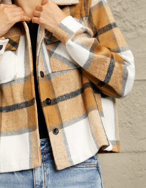 Load image into Gallery viewer, Plaid Collared Neck Jacket with Breast Pockets
