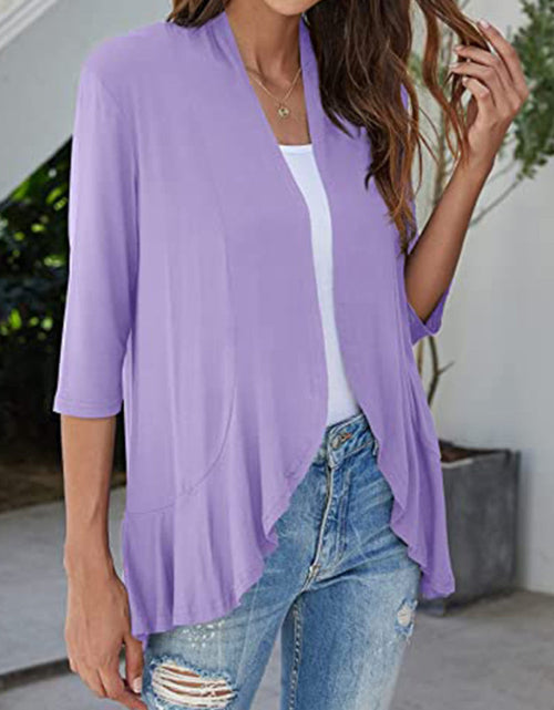 Load image into Gallery viewer, Open Front Ruffle Trim Cardigan
