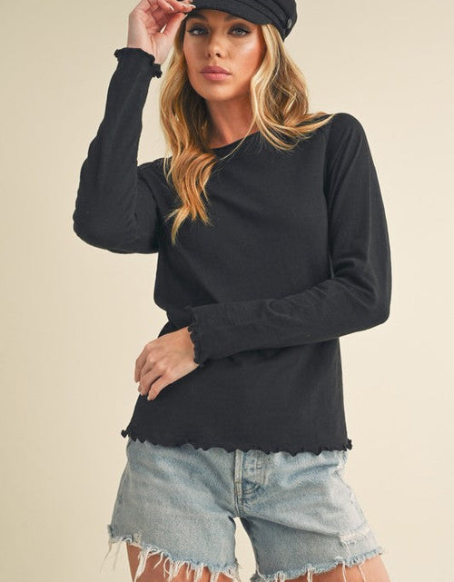 Load image into Gallery viewer, Aemi + Co Lettuce Hemline Round Neck Raglan Sleeve T-Shirt
