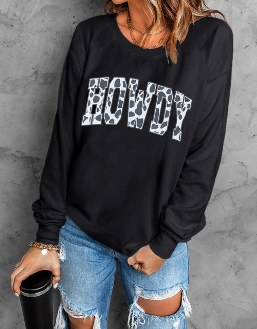 Load image into Gallery viewer, Round Neck Long Sleeve Howdy Graphic Sweatshirt
