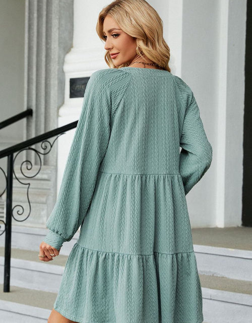 Load image into Gallery viewer, Notched Neck Long Sleeve Mini Dress
