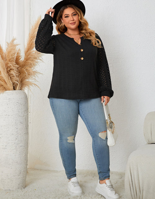 Load image into Gallery viewer, Honey Plus Size Openwork Notched Button Front Blouse
