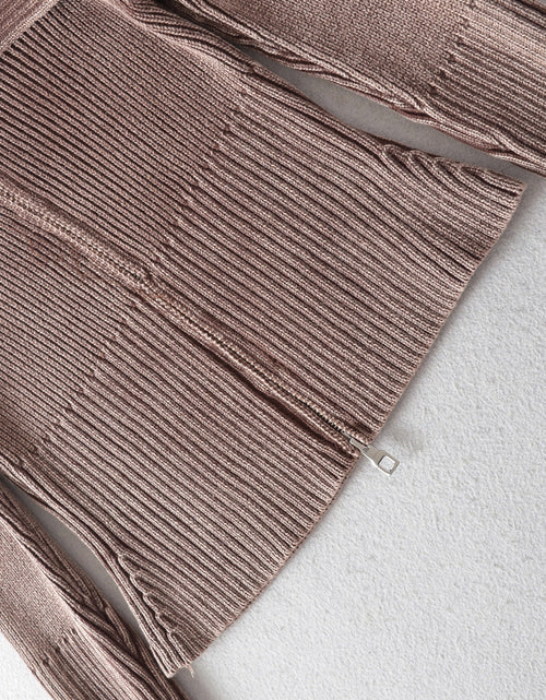 Load image into Gallery viewer, Double Take Ribbed Off-Shoulder Zip Up Long Sleeve Cardigan
