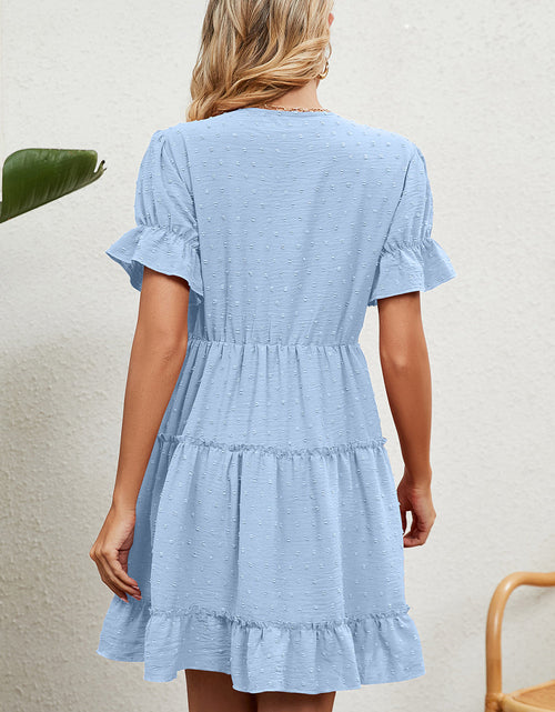 Load image into Gallery viewer, Swiss Dot V-Neck Flounce Sleeve Mini Dress
