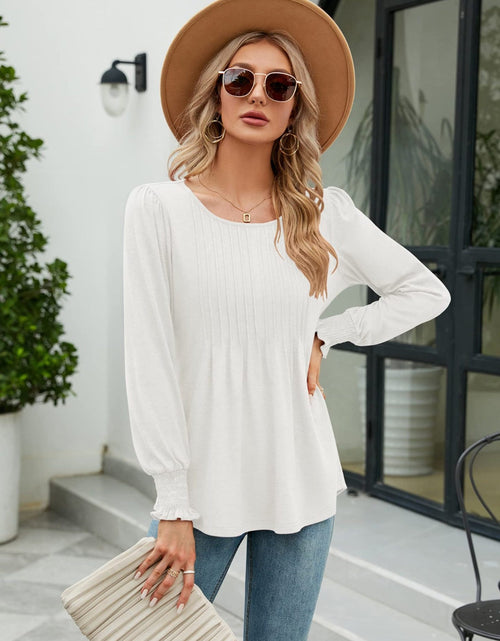 Load image into Gallery viewer, Smocked Round Neck Lantern Sleeve Blouse
