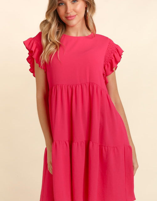 Load image into Gallery viewer, Haptics Full Size Smocking Ruffle Short Sleeve Dress with Pockets
