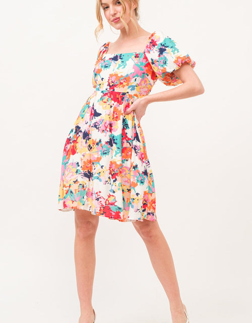 Load image into Gallery viewer, And The Why Square Neck Puff Sleeve Floral Dress
