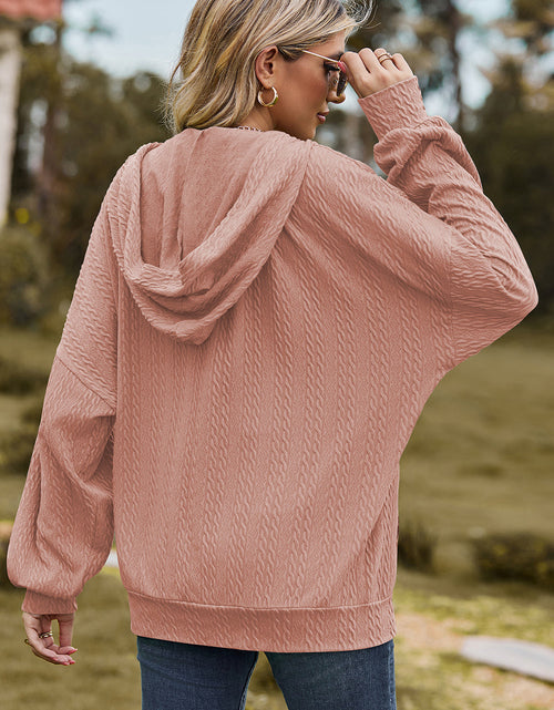 Load image into Gallery viewer, Drawstring Zip Up Dropped Shoulder Hoodie
