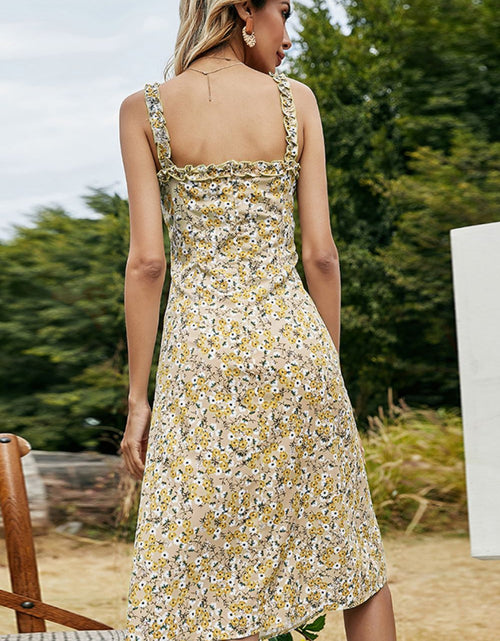 Load image into Gallery viewer, Shiny Floral Frill Trim Sleeveless Dress
