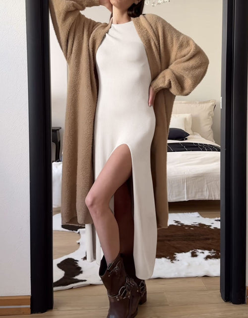 Load image into Gallery viewer, Side Slit Round Neck Long Sleeve Dress
