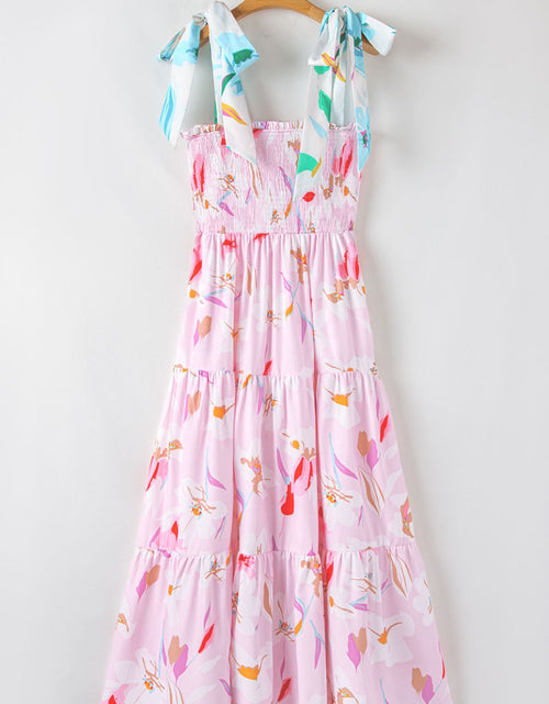 Load image into Gallery viewer, Floral Print Knotted Shoulder Smocked Maxi Dress
