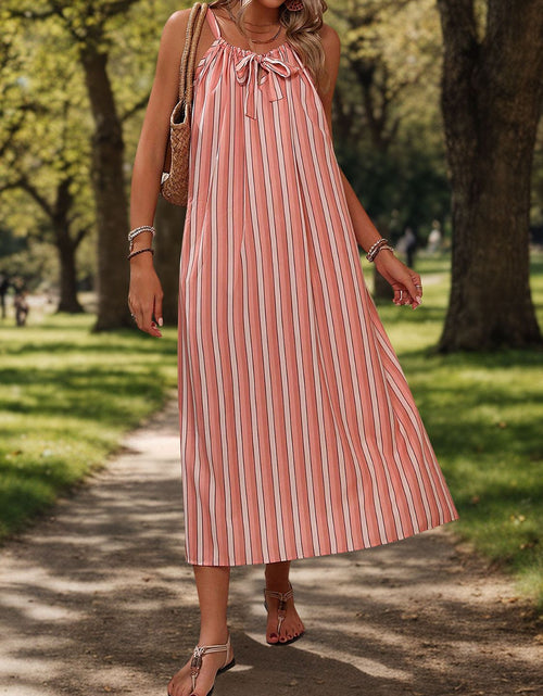 Load image into Gallery viewer, Perfee Striped Tie Neck Midi Cami Dress
