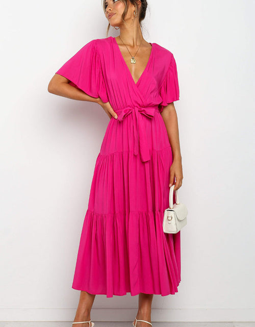 Load image into Gallery viewer, Tied Tiered Short Sleeve Midi Dress
