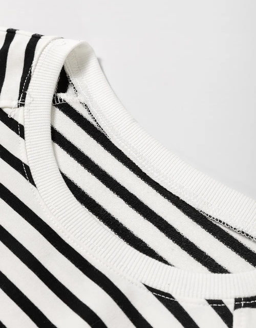 Load image into Gallery viewer, Slit Striped Round Neck Long Sleeve Sweatshirt
