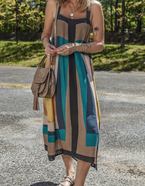 Load image into Gallery viewer, Color Block Square Neck Wide Strap Dress
