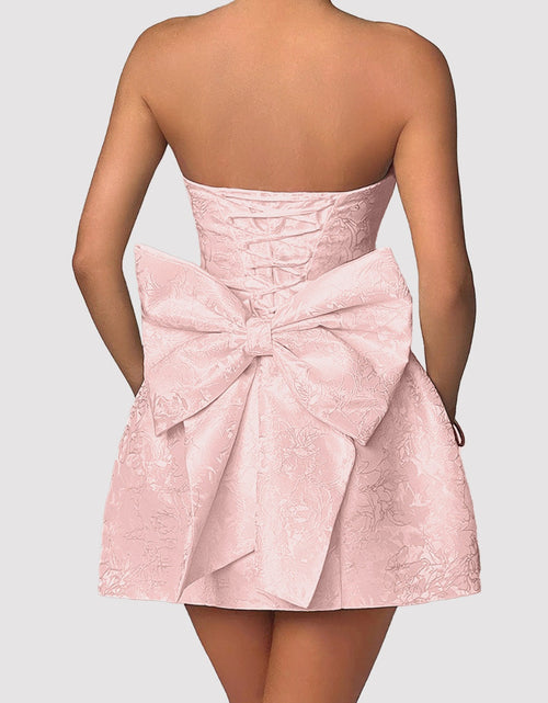 Load image into Gallery viewer, Lace-Up Sleeveless Satin Mini Dress with Bow
