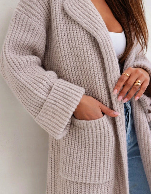 Load image into Gallery viewer, Pocketed Collared Neck Dropped Shoulder Cardigan
