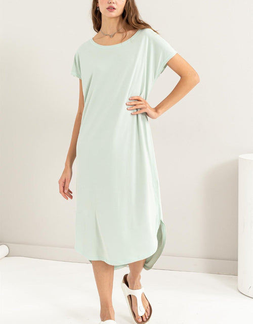 Load image into Gallery viewer, HYFVE Short Sleeve High-Low Slit Midi Dress
