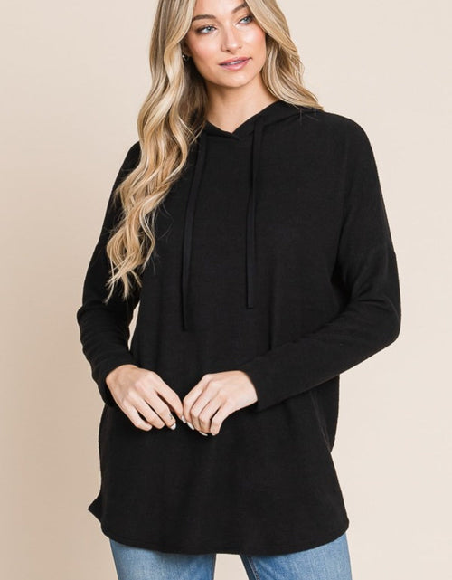 Load image into Gallery viewer, BOMBOM Contrast Drawstring Drop Shoulder Knit Hoodie
