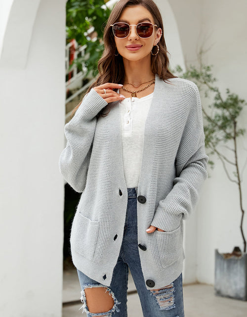 Load image into Gallery viewer, Button Up Drop Shoulder Long Sleeve Cardigan
