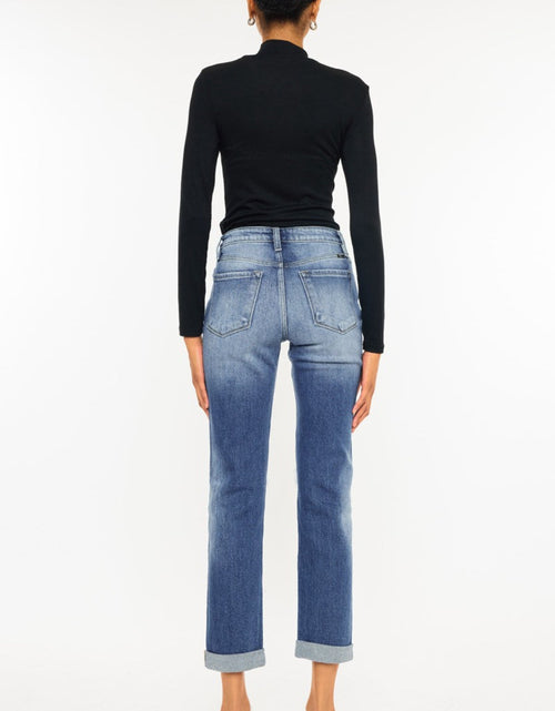 Load image into Gallery viewer, Kancan High Waist Distressed Hem Detail Cropped Straight Jeans
