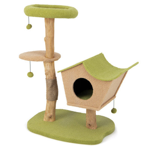 Load image into Gallery viewer, 43 Inch Wooden Cat Tree with Padded Top Perch-Green
