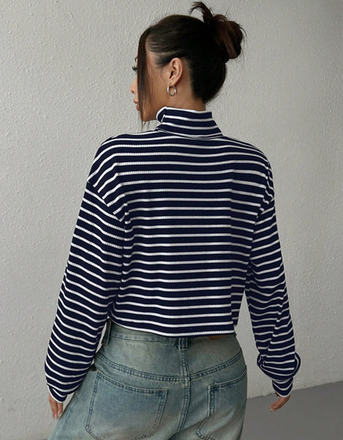 Load image into Gallery viewer, Striped Turtleneck Long Sleeve T-Shirt
