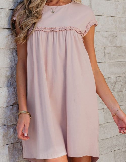 Load image into Gallery viewer, Frilled Trim Crew Neck Cap Sleeve Loose Fit Mini Dress
