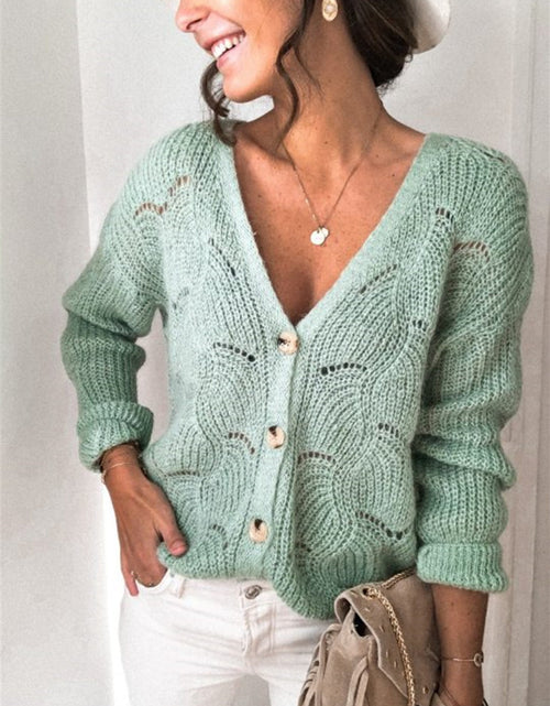 Load image into Gallery viewer, Openwork Button Up Long Sleeve Cardigan
