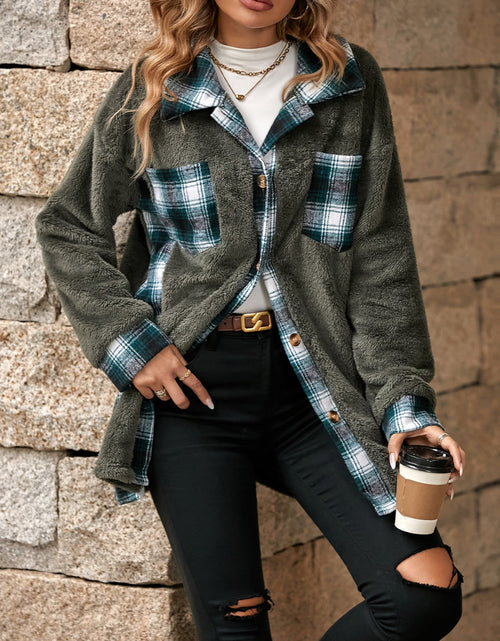 Load image into Gallery viewer, Plaid Contrast Dropped Shoulder Coat
