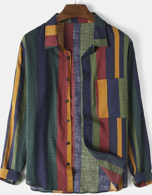 Load image into Gallery viewer, Men's Full Size Contrast Striped Button Down Shirt Plus Size
