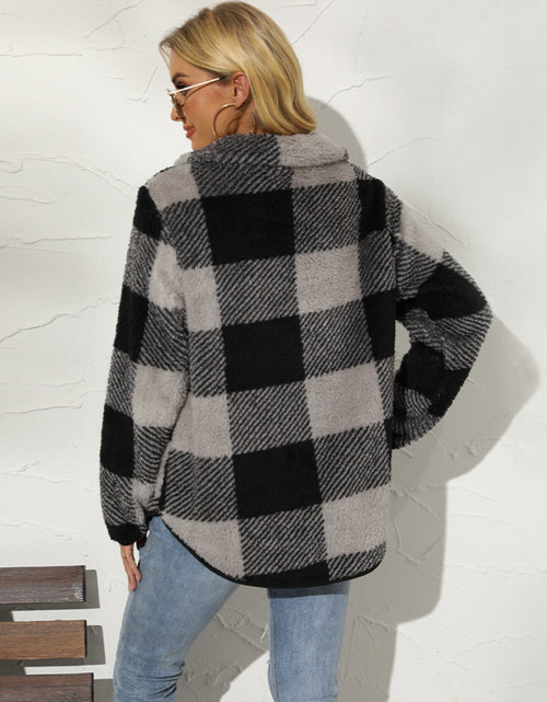 Load image into Gallery viewer, Shiny Plaid Half Zip Long Sleeve Sweatshirt
