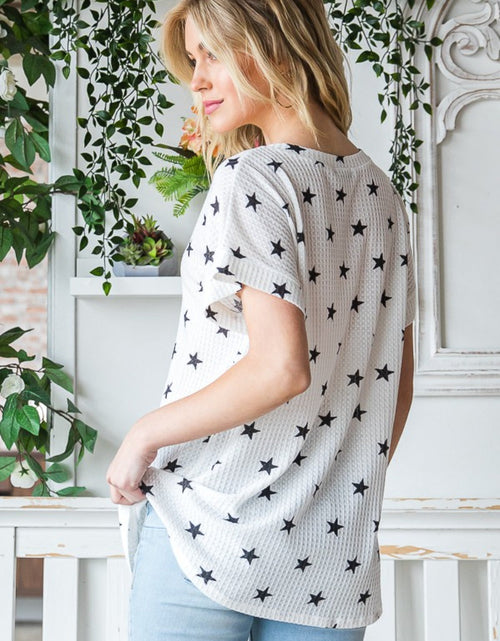 Load image into Gallery viewer, Heimish Full Size Star Print Short Sleeve V-Neck Waffle Knit T-Shirt
