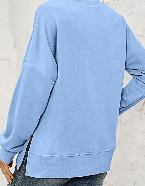 Load image into Gallery viewer, Round Neck  Dropped Shoulder Slit Sweatshirt
